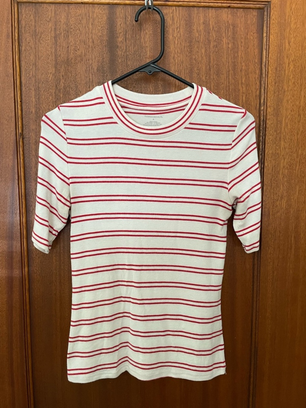 Summersalt The Softest Ribbed Elbow Tee, White with Red Stripes